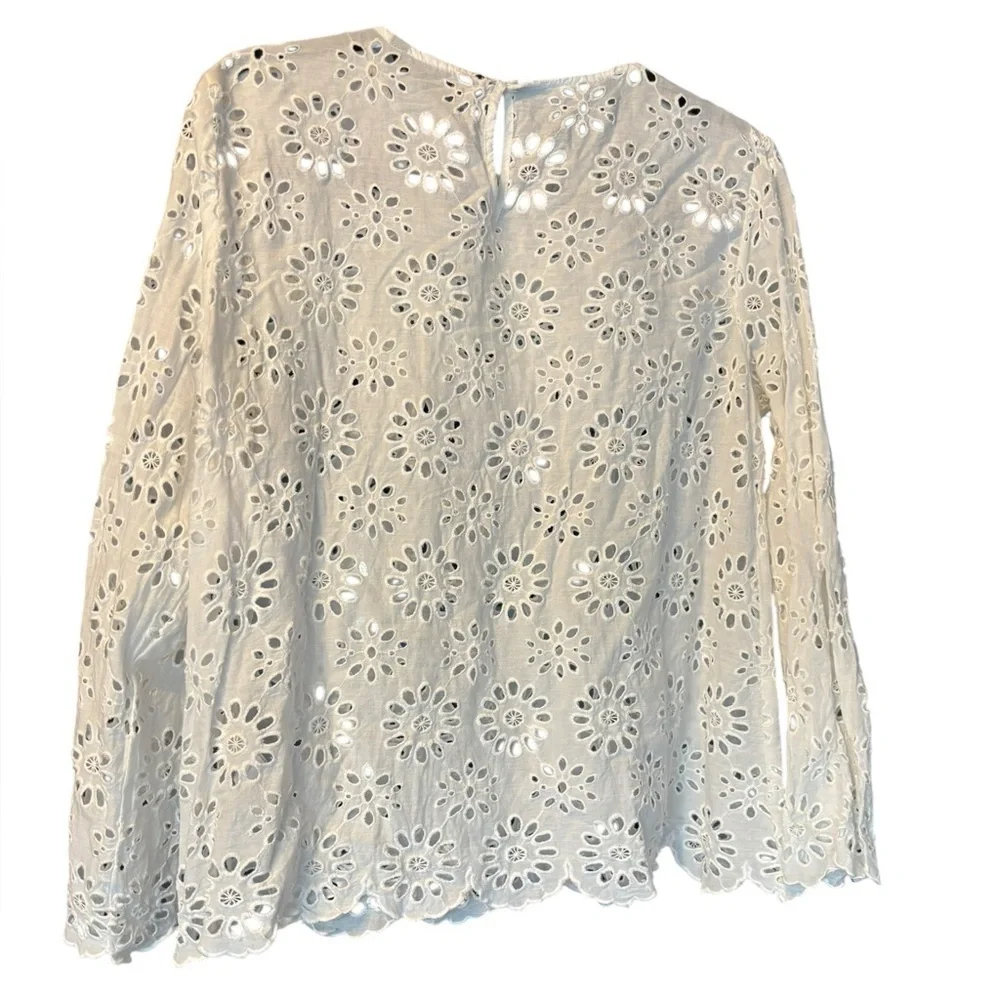 Zara Woman Long Sleeve Eyelet Ruffle Blouse Size Large - Excellent Condition